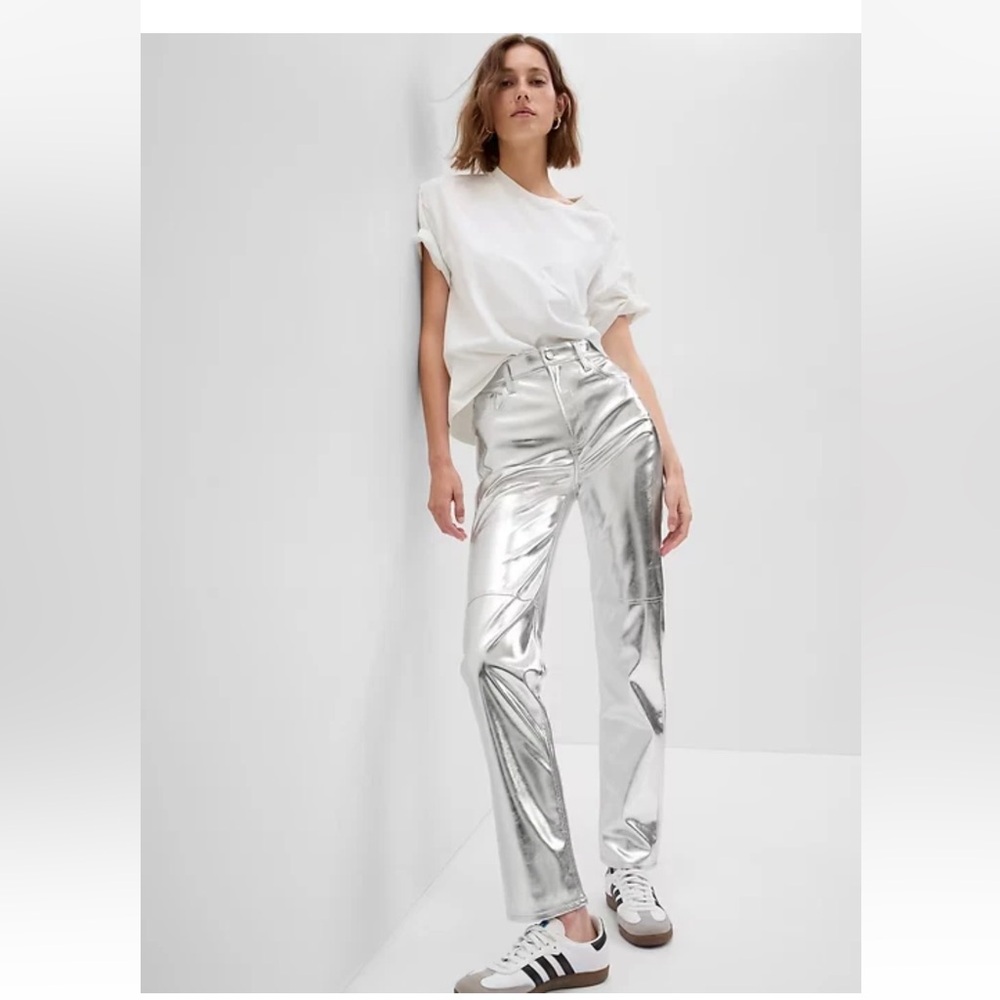 GAP Cheeky High Rise Straight Silver Metallic Jeans BNWT